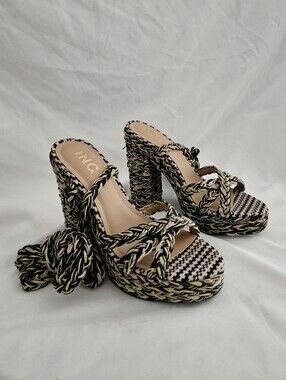 INC International Concepts Black and Cream Braided Platform Sandals